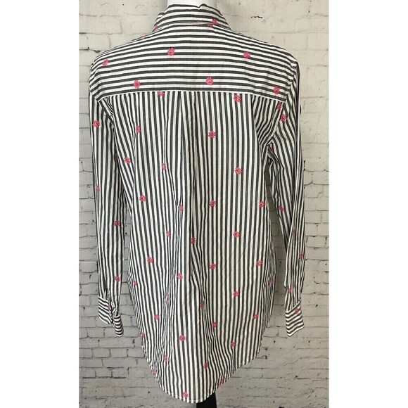 Gap Women Button Up Shirt Gray White Pink Daisy Long Sleeve Classic Fit … - Picture 6 of 12